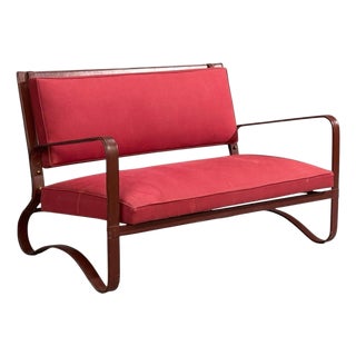 Jacques Adnet, Rare Settee, Leather, Steel, France, 1950s For Sale