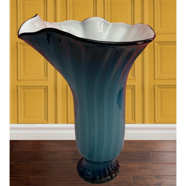 Glass Art Glass Bluish Teal Handkerchief Vase For Sale - Image 7 of 12