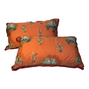 Tropical Palm Beach 35” Ochre Pillows With Fringes