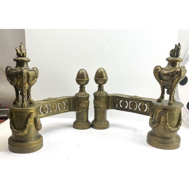 Late 19th Century French Louis XVI Neoclassical Brass Andirons, 1870, Set of 2 For Sale - Image 5 of 12