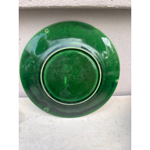 French Green Majolica Leaves Plate Clairefontaine , Circa 1890 For Sale - Image 4 of 4