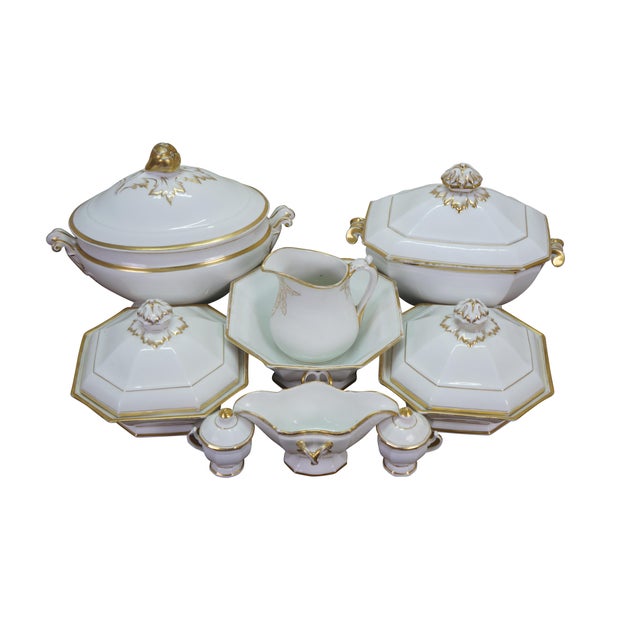 Victorian Antique Haviland Limoges Porcelain White & Gold Casserole Serving Tureens 15" - 9 pcs For Sale - Image 3 of 18