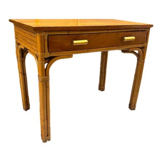 Restored Art Deco Rattan & Mahogany Secretary Writing Desk For Sale
