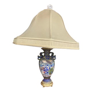 Vintage Japanese Moriage Multcolor Raised Designs Tall Lamp For Sale