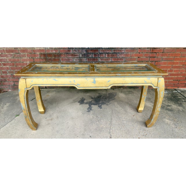 Vintage Palm Beach Regency Chinoiserie Light Blue Parcel Gilt Ming Style Console Table -Newly Painted For Sale - Image 17 of 18