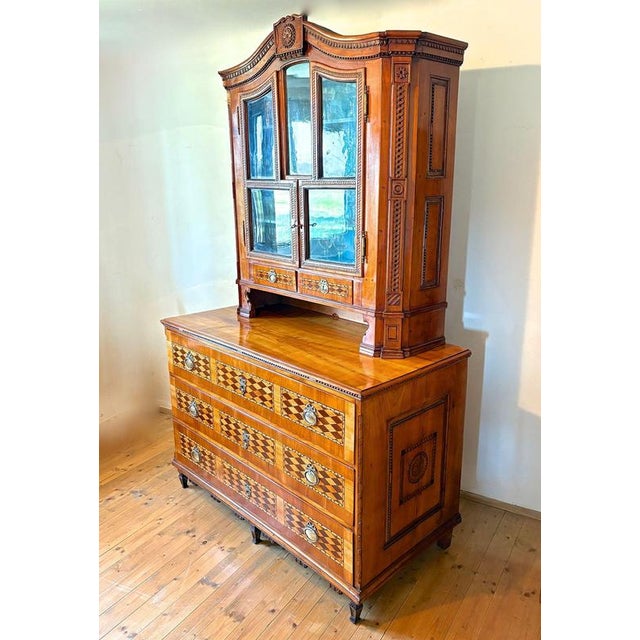 18th Century Inlaid and Carved Cherrywood Vitrine Buffet, 1790s, Set of 2 For Sale - Image 6 of 18