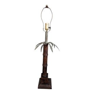 Vintage 1970s Large Faux Bamboo Palm Tree Statement Table Lamp For Sale