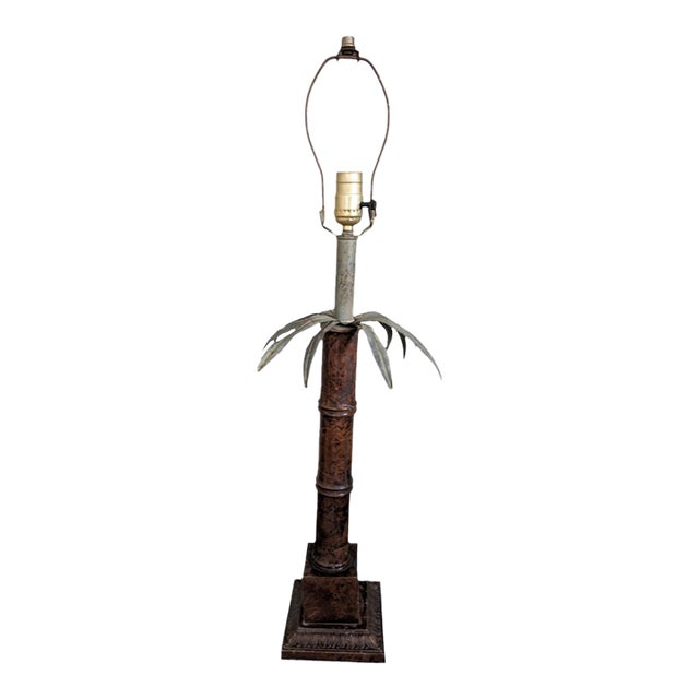 Vintage 1970s Large Faux Bamboo Palm Tree Statement Table Lamp For Sale