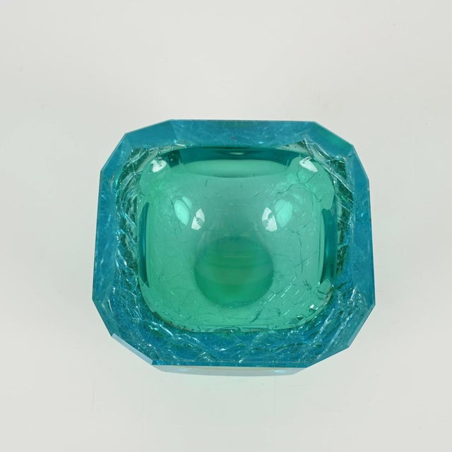 Murano Bowl in Aquamarine Frosted Sommerso Glass, 1960s For Sale - Image 6 of 16