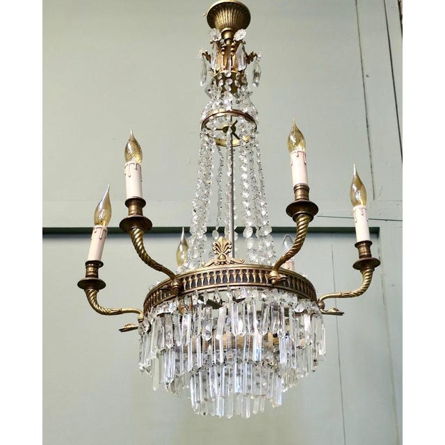 A Large 6 Branch French Empire Tent and Waterfall Chandelier This is a large and Stunning piece, it has an aged brass...