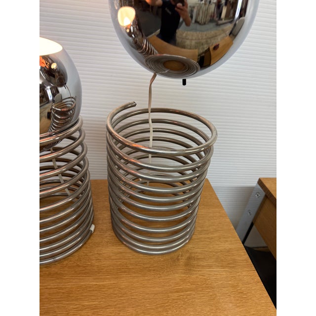Chrome Mid 20th Century Style After Ingo Maurer Spring Mid Century Modern Tables Lamps - a Pair For Sale - Image 8 of 12
