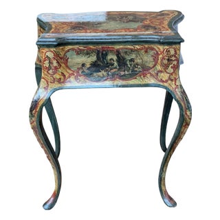 Antique Venetian Style Lacquered Wood Vanity Table and Desk With Folding Storage Wings and Mirror For Sale