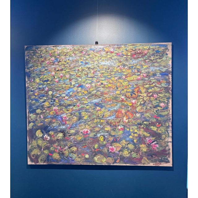 Anna Sogno, Colored Water Lilies, Oil on Canvas, 1990s For Sale - Image 3 of 8