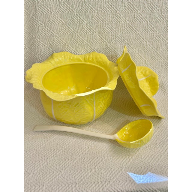 Mid 20th Century Mid 20th Century Italian Large Yellow Majolica Cabbage Ware Tureen With Lid and Ladle For Sale - Image 5 of 12