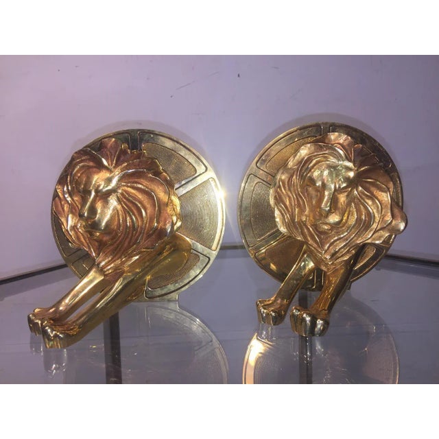 1970s 1970s Arthus Bertrand Gilded Bronze Lion and Film Reel Bookends For Sale - Image 5 of 11
