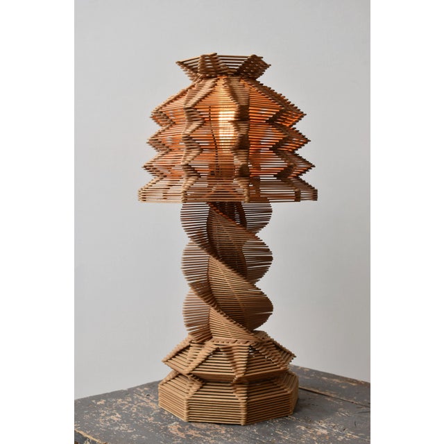 1970s Vintage Folk Art Popsicle Stick Table Lamp, Circa 1970s For Sale - Image 5 of 18