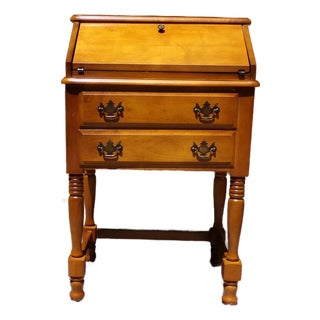 Vintage Solid Maple Slant Top Writing Desk Drop Front Secretary Desk For Sale