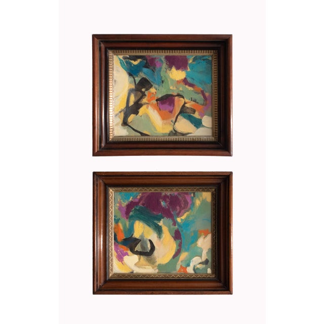Contemporary Pair of Contemporary Abstract Paintings in Antique Frames For Sale - Image 3 of 4