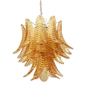 Contemporary Italian Amber “Felci” Murano Glass Chandelier