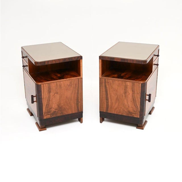 1930s French Art Deco Walnut Bedside Cabinets, 1930, Set of 2 For Sale - Image 5 of 12