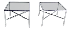 Mid-Century Modern Chrome Faux Bamboo X Base End Tables - a Pair