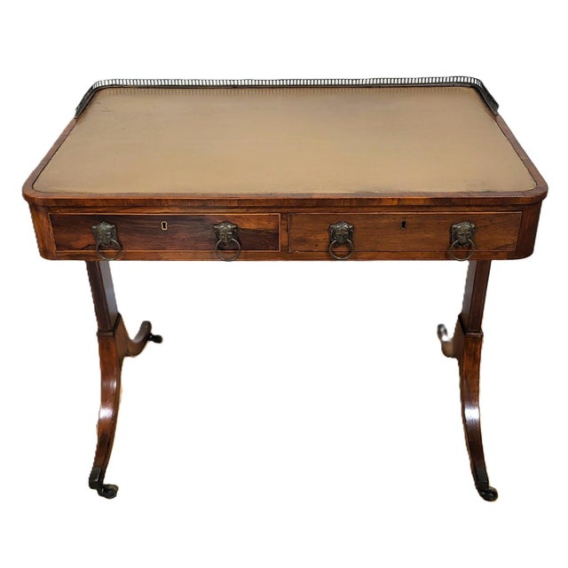 English 19th C English Regency Rosewood Leather Top & Bronze Gallery Lady's Writing Desk For Sale - Image 3 of 18