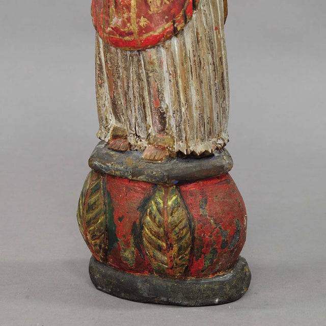 Religious Wooden Carved Sculpture of a Saint Ca. 1850 For Sale - Image 3 of 7