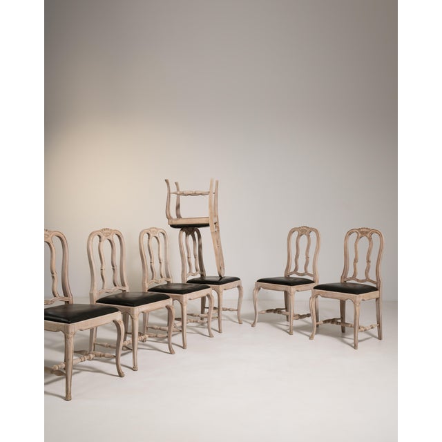 French Mid 20th Century Set of Twelve Louis XV Dining Chairs with Upholstered Leather Seats For Sale - Image 3 of 18