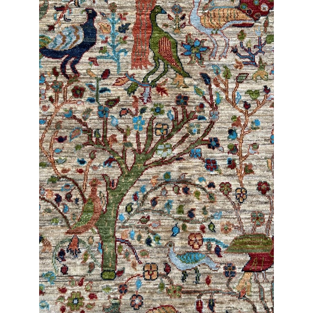2000 - 2009 Bird of Paradise Area Rug, Hand-Knotted Wool, Pictorial, 8x10, Beige & Teal For Sale - Image 5 of 11
