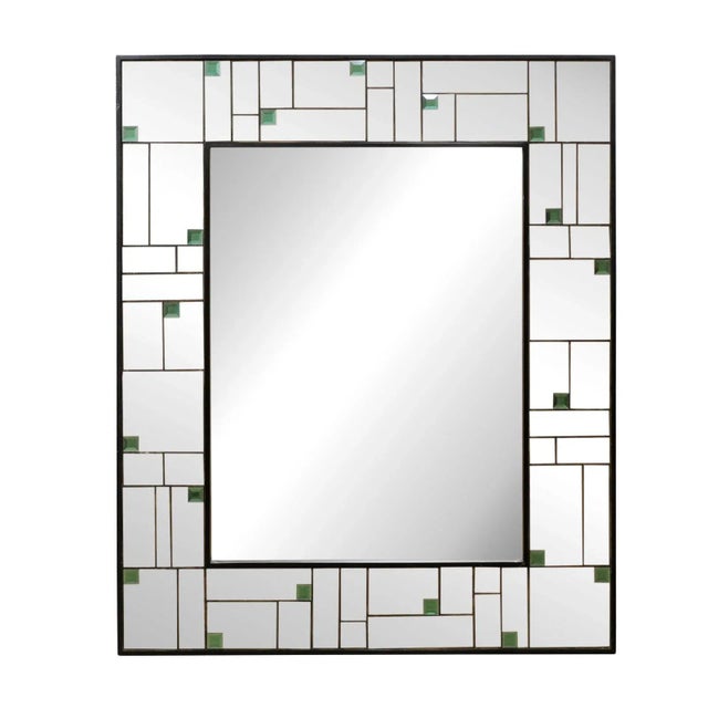 Vintage Mirror With Geometric Mirror Border and Green Colored Accents For Sale - Image 11 of 11