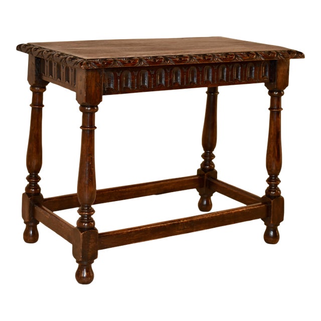 Late 19th Century English Oak Carved Stool For Sale