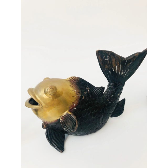 Metal Set of 3 Large Patinated Brass Goldfish For Sale - Image 7 of 13