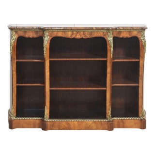 Gilt Metal Mounted Walnut Breakfront Open Bookcase For Sale