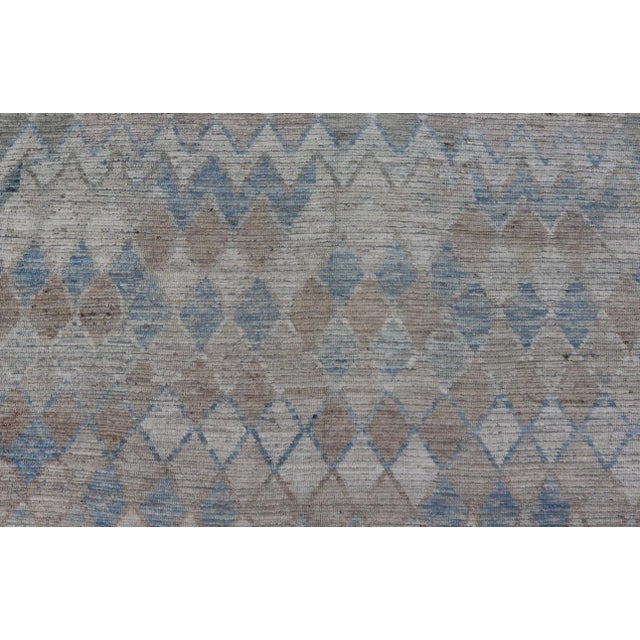 Oversized Modern Casual All-Over Diamond Design in Blue, Taupe, and Cream 13'10 X 19'10 For Sale - Image 11 of 12