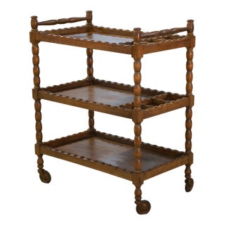 Turned Wood Serving Cart, 1950s For Sale