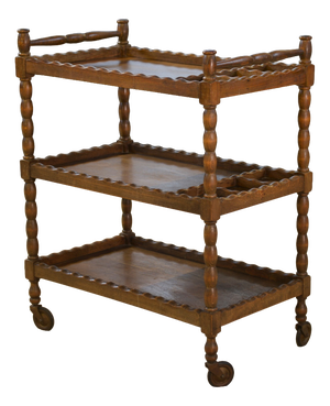 Turned Wood Serving Cart, 1950s