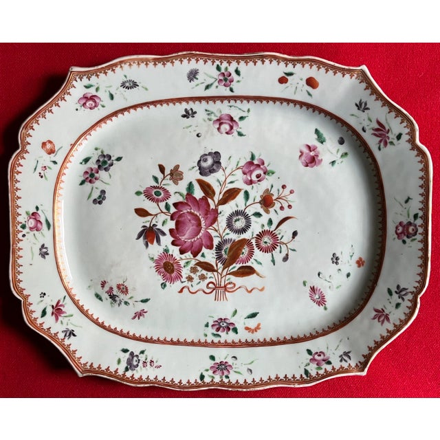 Rose Antique 18th Century Chinese Export Porcelain Platter in Famille Rose Palette For Sale - Image 8 of 8