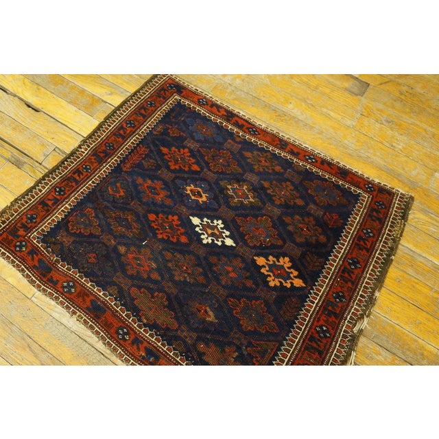 Tribal 1900s Navy Blue Diamond Tribal Antique Persian Baluch Rug 2'3'' X 2'9'' Knotted Wool Carpet For Sale - Image 3 of 9