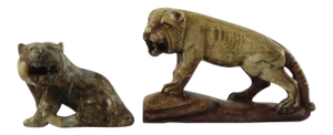 Asian Carved Stone Cat Figurines - a Pair
