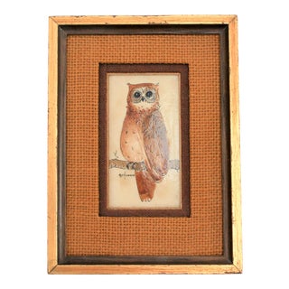 Mid Century Framed Owl Wall Hanging For Sale