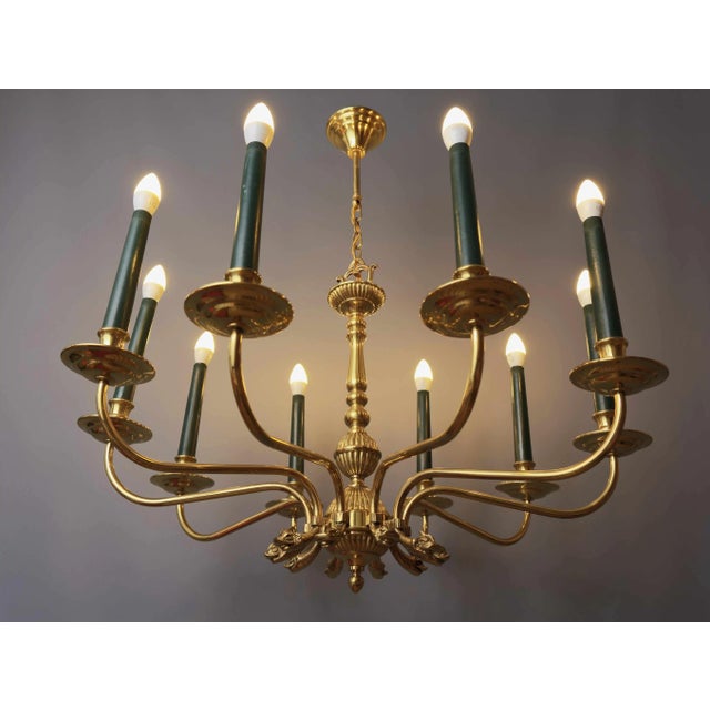 Empire Brass Ten-Arm Chandelier, France, 1970 For Sale - Image 16 of 16