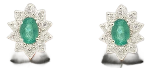 Natural Emerald Diamond Earrings 14k White Gold 2.4 TCW Certified