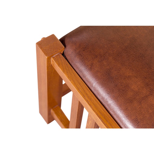 Mission Spindle Stool - Quarter Sawn Oak & Leather Michael's Cherry For Sale In Chicago - Image 6 of 13