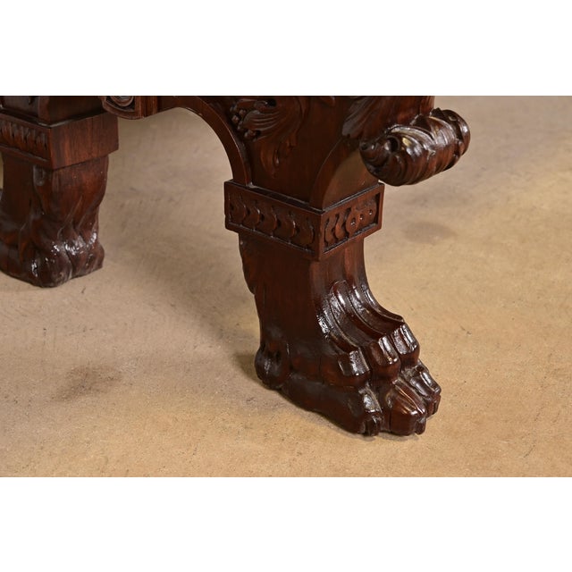 R. J. Horner Style Antique Italian Renaissance Carved Walnut Desk or Library Table With Lion Paw Feet, Circa 1890s For Sale - Image 9 of 11