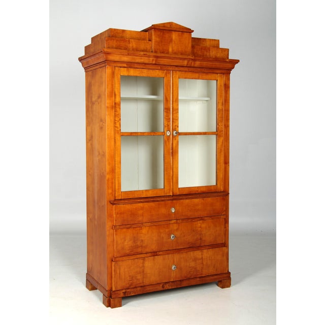 Antique Biedermeier display cabinet with drawers Northern Germany Birch Biedermeier around 1830 Dimensions: H x W x D: 193...
