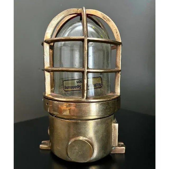 Early 20th Century Early 20th Century Wiska Brass Cage Ship Ceiling Light With Two Side Conduits For Sale - Image 5 of 12