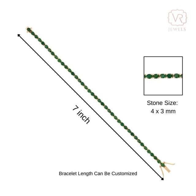5.41ct Oval Cut Natural Zambian Emerald Sleek Tennis Bracelet in 14k Yellow Gold For Sale - Image 9 of 14