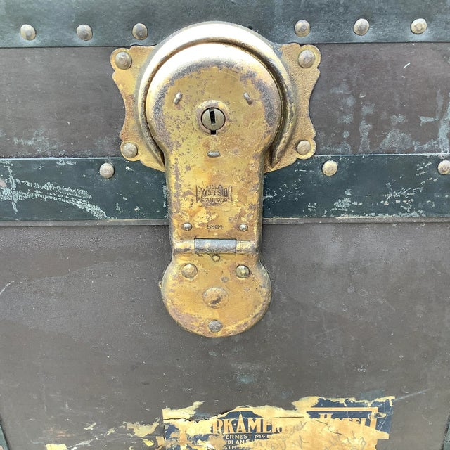 1920's Antique Steamer Trunk For Sale - Image 4 of 11