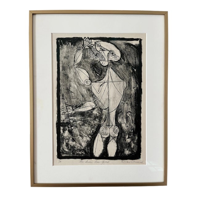 Edward Marecak Original Figurative Woodblock Print Signed 1/8 “The Seven Lean Years” For Sale