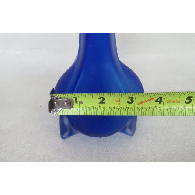 Cobalt Blue Satin Glass Ribbed Footed Tall Vase For Sale In Miami - Image 6 of 8